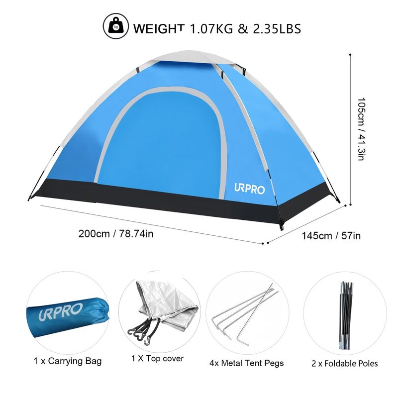 URPRO Portable Camping Tent, 2 Person Lightweight Tent,Waterproof Windproof, UV Protection, Perfect for Beach, Outdoor, Traveling,Hiking,Camping, Hunting, Fishing, etc - Image 2